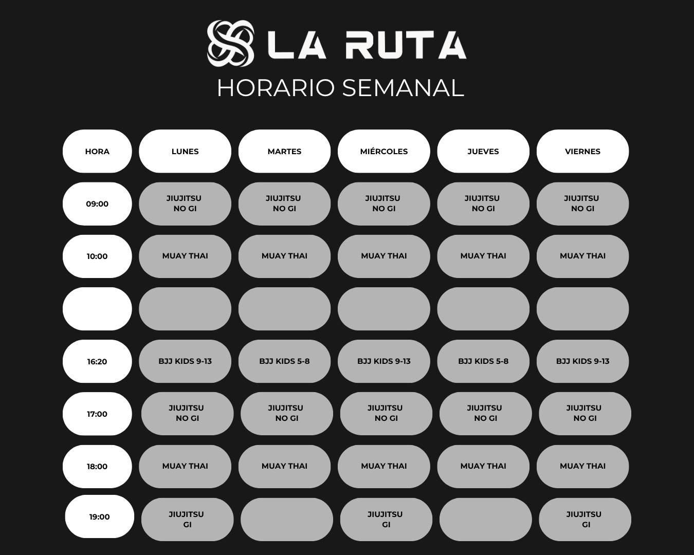 Horario semanal de La Ruta BJJ